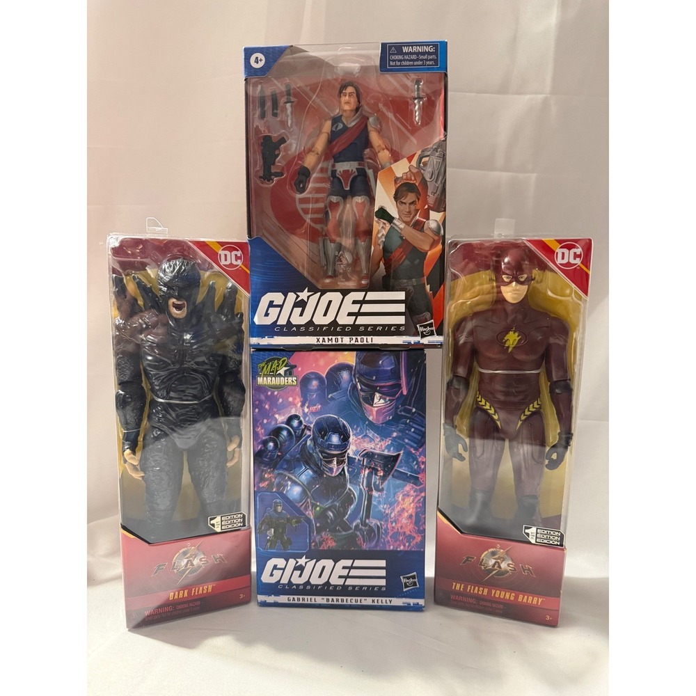Lot of 4 DC Flash & GI Joe Action Figures Dark Flash Young Barry Xamot BBQ NIB